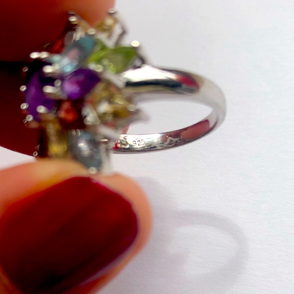 Sterling Silver Gemstone Floral Cluster Ring - Picture 5 of 6